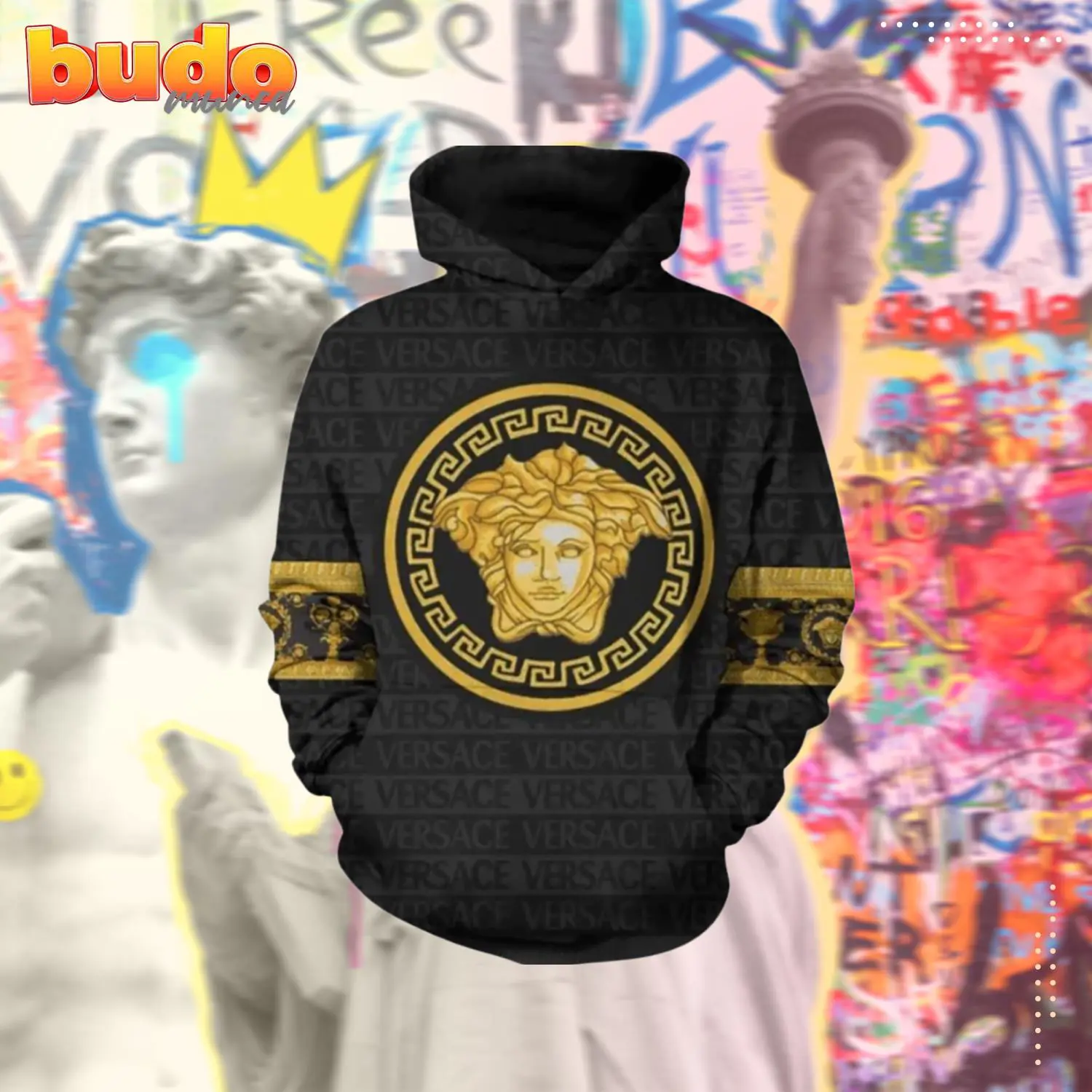 Gianni versace gold black unisex hoodie for men women luxury brand clothing clothes outfit - hot new